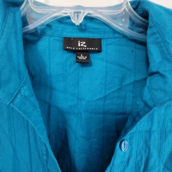 Iz Byer Blue Button Down Short Sleeve Collared Shirt Juniors Size Large - Picture 3 of 3
